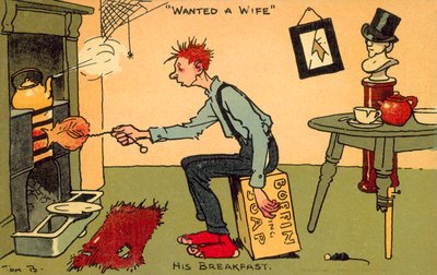 Gezocht een vrouw (chromolitho) door Tom Browne