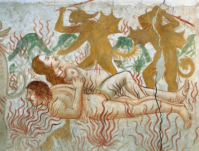 Het Laatste Oordeel, Hel, verdoemd koppel in vlammen door Tommaso (active 1479 1509) (workshop) Cagnola