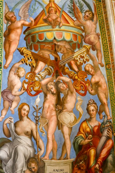het plafond van de Hal van Constantijn, detail (fresco) door Tommaso Laureti