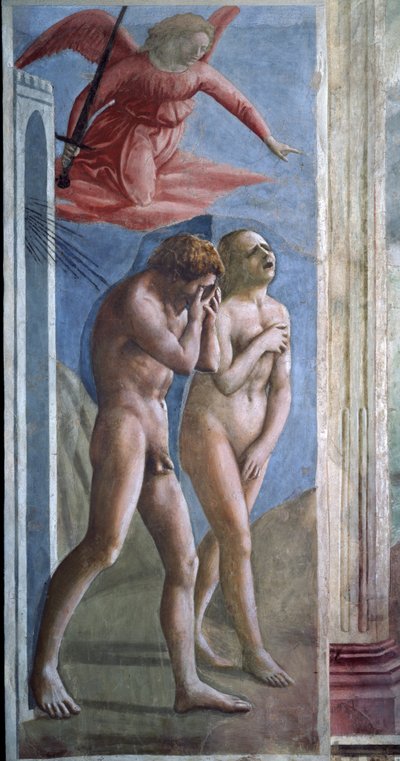Adam en Eva verdreven uit de Hemel (fresco) door Tommaso Masaccio