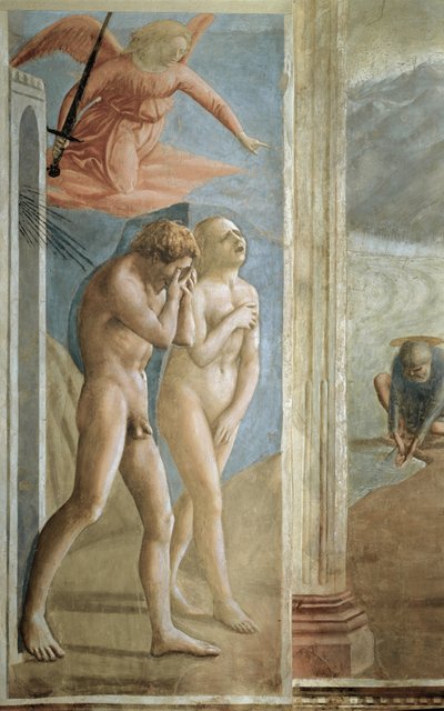 Verdrijving uit de Hof van Eden (La cacciata) - Adam en Eva verdreven uit de Hof van Eden door Tommaso Masaccio