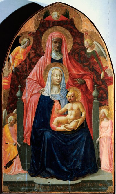Madonna met kind met Sint Anna en vijf engelen door Tommaso Masaccio