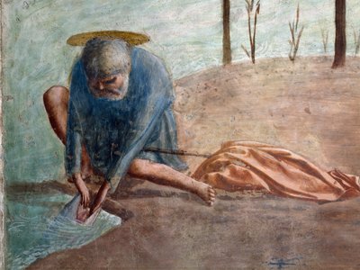 Petrus haalt de munt uit de vis, Santa Maria del Carmine door Tommaso Masaccio