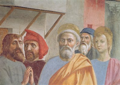 St. Peter geneest met zijn schaduw, detail van St. Peter door Tommaso Masaccio