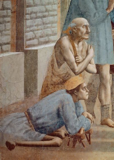 St. Peter geneest met zijn schaduw, detail van de kreupele door Tommaso Masaccio