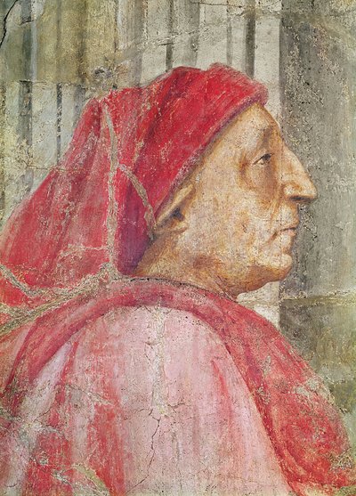 De Heilige Drie-eenheid, detail van het hoofd van de mannelijke donor, 1427-28 fresco (detail) door Tommaso Masaccio