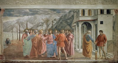 Tribuutgeld - Le paiment du tribut (Il tributo) - Fresco door Tommaso di ser Giovanni di Mone Cassai genaamd Masaccio (1401-1428), 254,5x598,3 cm door Tommaso Masaccio
