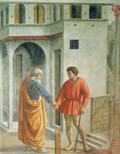 Schuldbetaling St. Peter betaalt de belastinginner (detail) door Tommaso Masaccio