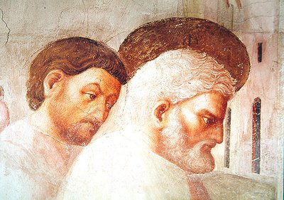 Detail van het hoofd van St. Peter, uit de Opwekking van Tabitha, c.1427 door Tommaso Masolino da Panicale