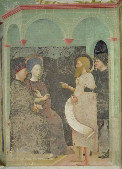 Johannes de Doper berispt Herodes en Herodias voor hun overspel, 1435 door Tommaso Masolino da Panicale
