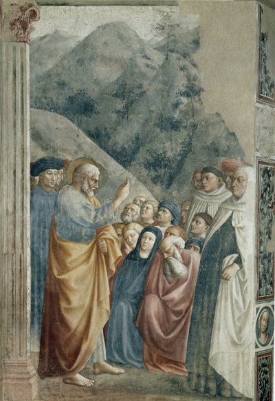 Prediking van St. Peter - Fresco door Tommaso di Cristoforo Fini genaamd Masolino da Panicale (1383-ca. 1440), circa 1425. Florence, Chiesa di Santa Maria del Carmine, Cappella Brancacci door Tommaso Masolino da Panicale