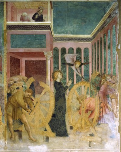 Sint Catharina gered door een Engel door Tommaso Masolino da Panicale