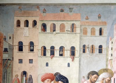 St. Peter geneest een kreupele en de opwekking van Tabitha, detail van de achtergrondarchitectuur door Tommaso Masolino da Panicale