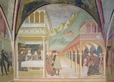 Het banket van Herodes, uit de cyclus van het leven van St. Johannes de Doper door Tommaso Masolino da Panicale
