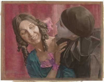 Danseressen Lili Green (links) en Margaret Walker (rechts, als pierrot) in een choreografie op muziek van La Valse van Chopin door Ton Blom