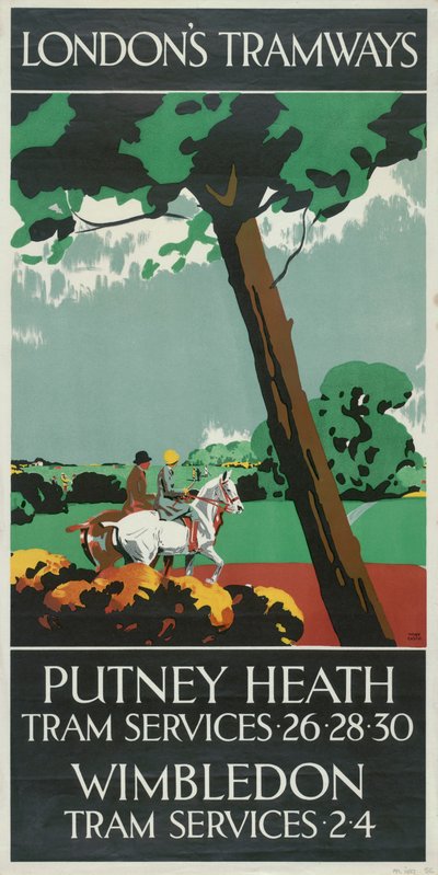 Putney Heath, Wimbledon, London County Council LCC Tramways poster, 1927 door Tony Castle