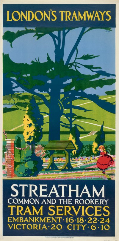 Streatham Common en de Rookery, London County Council LCC Tramways poster, 1927 door Tony Castle