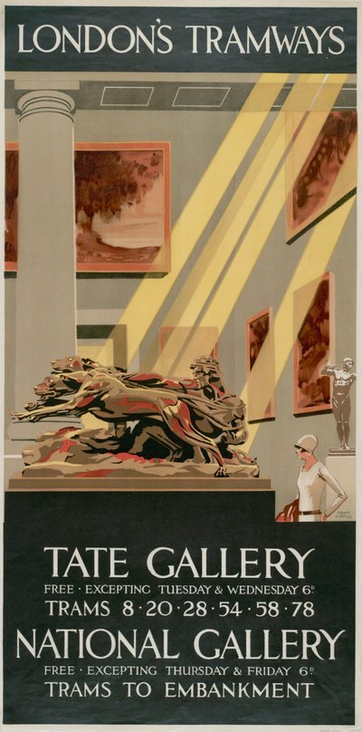 Tate Gallery, National Gallery, London County Council LCC Tramways poster door Tony Castle