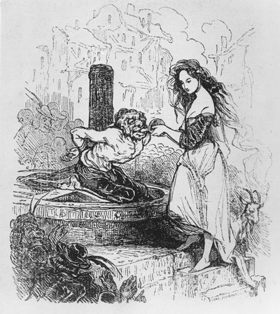 Esmeralda geeft Quasimodo een drankje, illustratie uit 