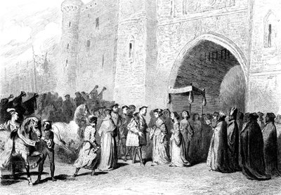 De ontmoeting van Hendrik VIII en Anne Boleyn, 1520s, 1842 door Tony Johannot