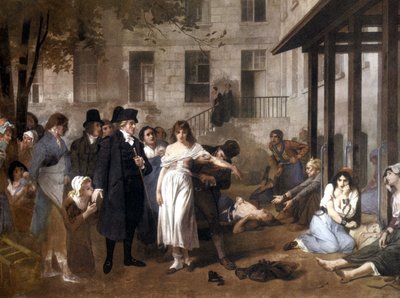 Dokter Philippe Pinel (1745 - 1826) bevrijdt de krankzinnigen van hun kettingen door Tony Norbert Fleury door Tony Robert Fleury