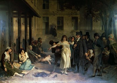 Psychiater Philippe Pinel (1745-1826) bevrijdt krankzinnigen van hun kettingen in het Salpetriere asiel in Parijs in 1795 door Tony Robert Fleury