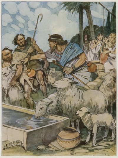 En hij liet de herders de kuddes van de herderinnen laten drinken door Tony Sarg