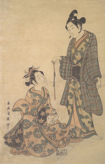 Zittende vrouw met een kat, ca. 1755 door Torii Kiyohiro