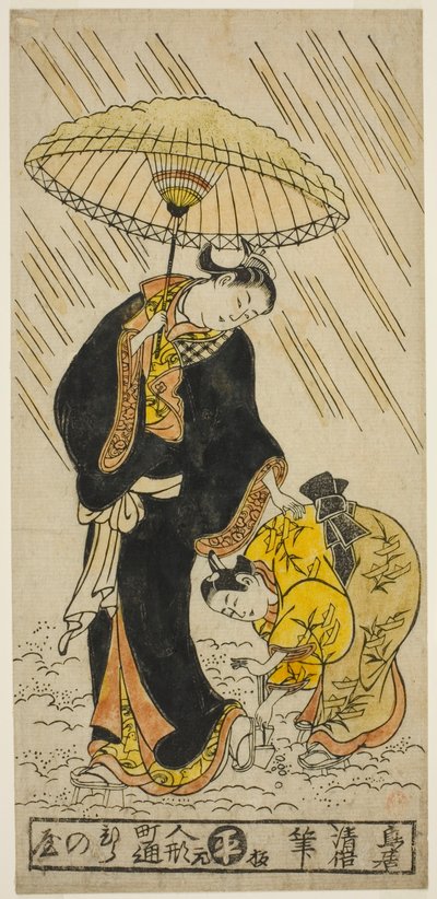 Sneeuw van een paar klompen slaan door Torii Kiyomasu II