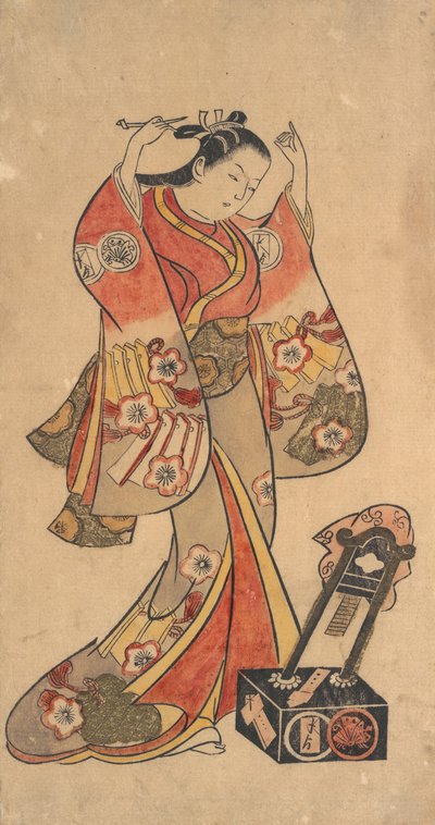 Portret van Sanjo Kantaro in de vrouwelijke rol van Yaoya Oshichi in het stuk Fuji no ..., ca. 1730-40 door Torii Kiyomasu II.