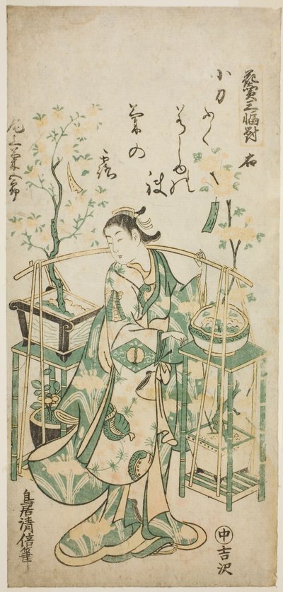 De acteur Onoe Kikugoro I, rechterblad van "Bloemenverkoper drieluik" door Torii Kiyomasu II