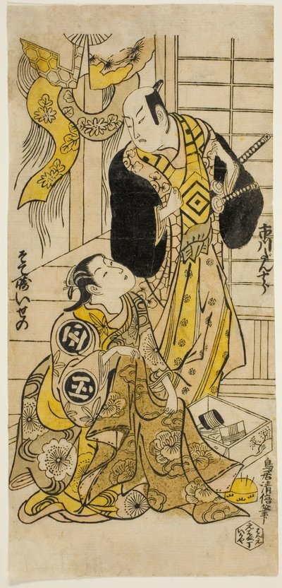De acteurs Ichikawa Danjuro II en Sodesaki Iseno I door Torii Kiyomasu II