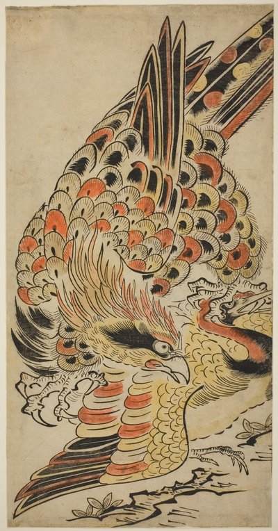 Een havik vangt een kraanvogel in de vlucht, ca. 1715 door Torii Kiyomasu I