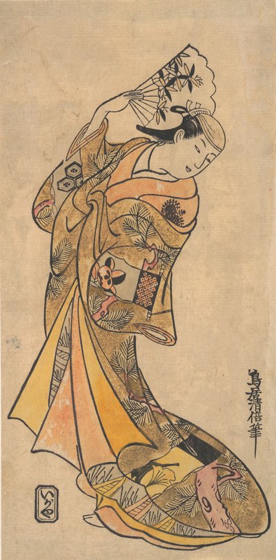 De acteur, Nakamura Shichisaburo II, 1703-1774 als een vrouw met waaier door Torii Kiyomasu I
