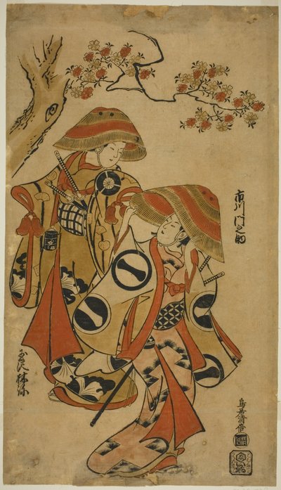 De acteurs Ichikawa Monnosuke I en Tamazawa Rinya door Torii Kiyomasu I