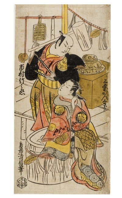Twee acteurs, Ichimura Takenojo en Sanjo Kantaro in karakter door Torii Kiyomasu I