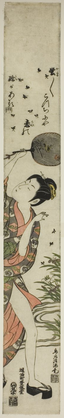 Vuurvliegjes jagen door Torii Kiyomitsu I