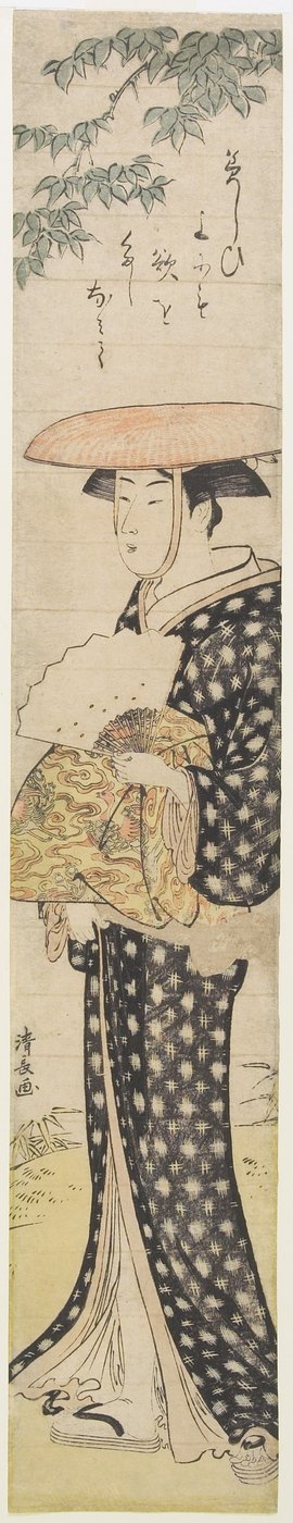 (Een vrouw met een hoed die onder een boom loopt), 1782 door Torii Kiyonaga