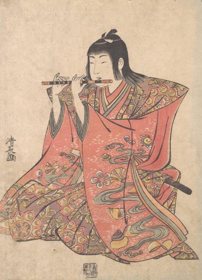 Een pop die een jongen voorstelt die een fluit speelt, ca. 1780 door Torii Kiyonaga