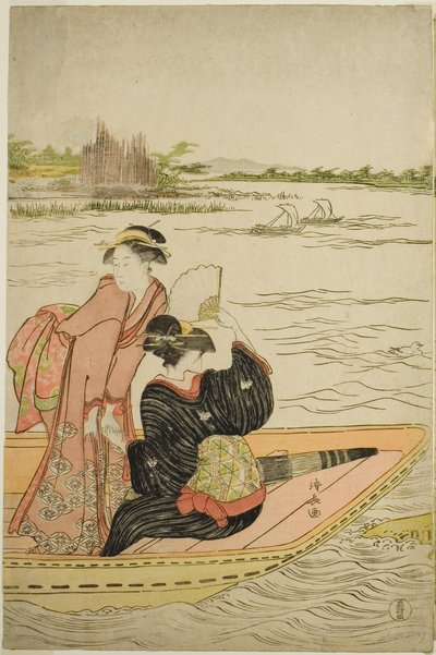 Een veerboot op de Sumida-rivier door Torii Kiyonaga
