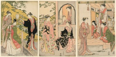 Een Moderne Versie van Ushiwakamaru die Prinses Joruri Sereneert door Torii Kiyonaga