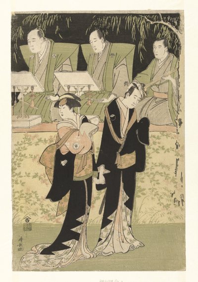 Acteurs Sawamura Sojuro III en Iwai Hanshiro IV als Jihei en Koharu door Torii Kiyonaga