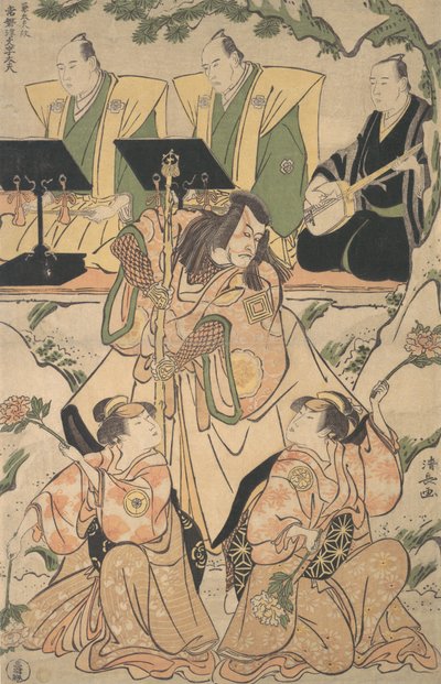 Acteurs in een Shosa Combinatie van Acteren en Dansen door Torii Kiyonaga
