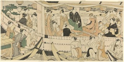 Een acteursbootfeest op de Sumida-rivier door Torii Kiyonaga