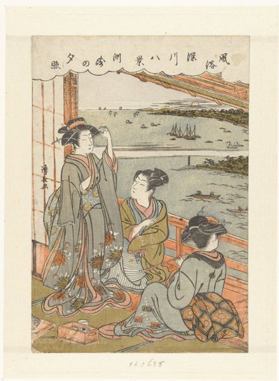 Avondregen te Susaki door Torii Kiyonaga