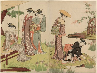 Bij een irissenvijver door Torii Kiyonaga