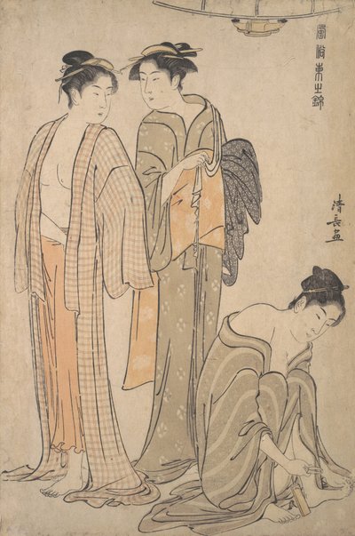 Nagels knippen, het toilet na het bad door Torii Kiyonaga