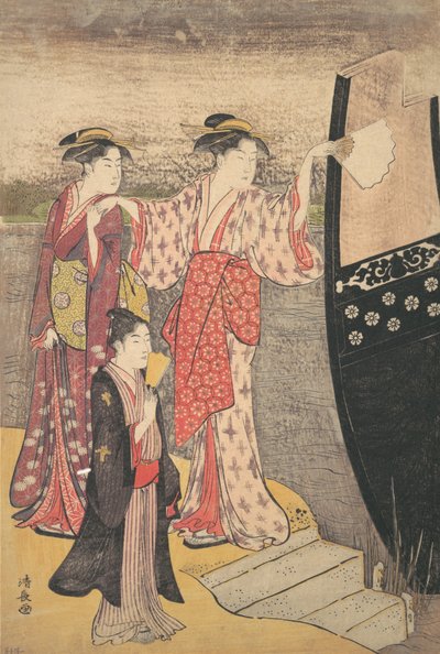 Afladen van een Pleziervaartuig op de Sumida-rivier door Torii Kiyonaga