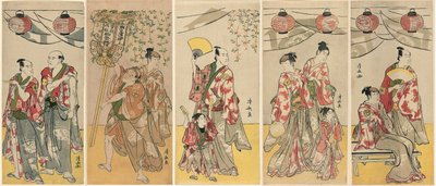 Elf Acteurs die het Festival van het Heiligdom van de Soga Broers Vieren door Torii Kiyonaga