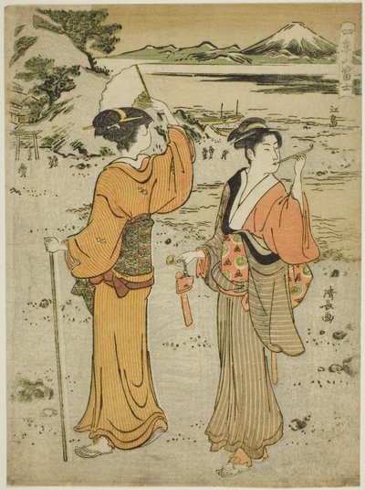 Enoshima, uit de serie "Mount Fuji in de Vier Seizoenen (Shiki no Fuji)" door Torii Kiyonaga